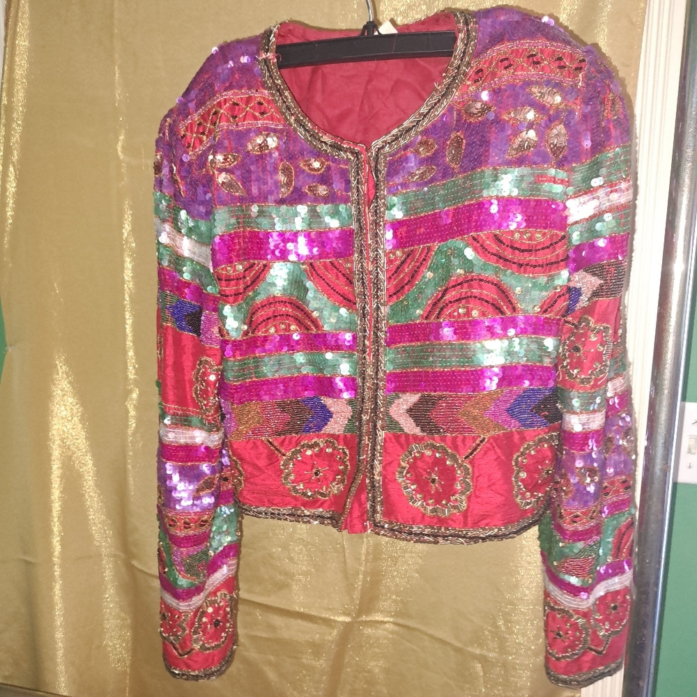 Hand beaded sequined India bolero Vintage holiday festive